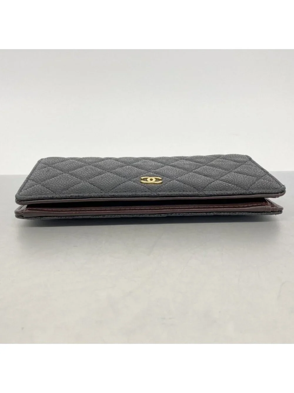Chanel Wallet Quilted Caviar Leather Black Gold